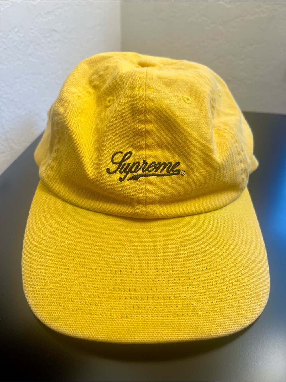 Supreme Yellow Script Logo Baseball Cap